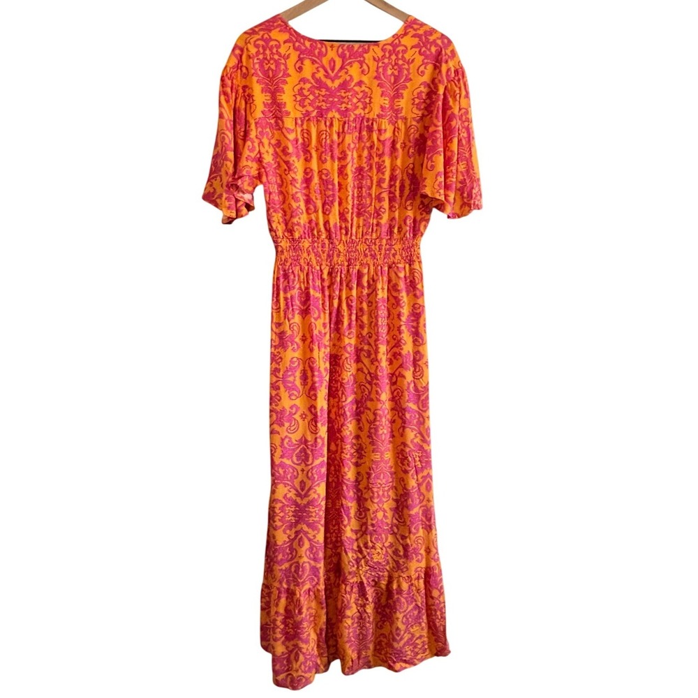 Abel The Label Maxi Dress Orange Pink Womens L Flattering Boho Summer Vacay - Picture 8 of 11